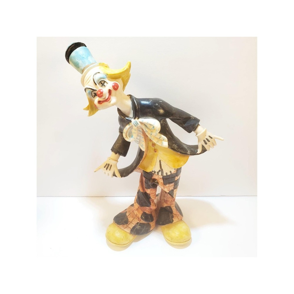 Vintage Italy Resin 9 inch Tall  Bowing Clown Circus Act Figure Figurine Statue